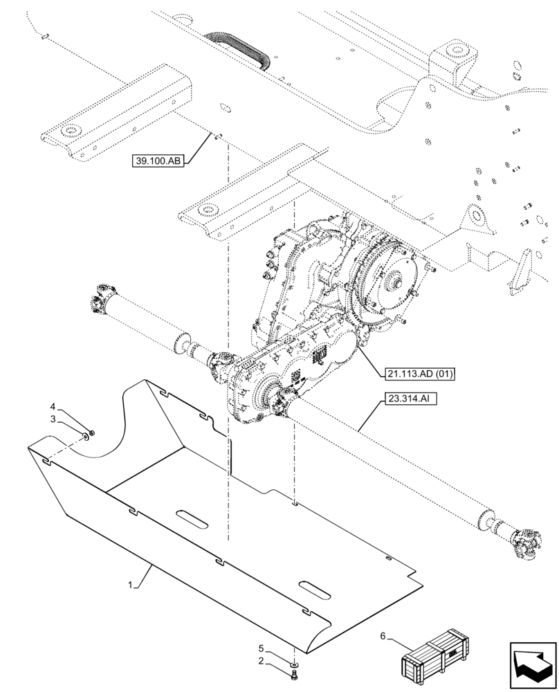 Схема запчастей Case IH FARMLIFT 742 - (23.314.AH[02]) - VAR - 749271 - DRIVE SHAFT, FRONT, GUARD (23) - FOUR WHEEL DRIVE SYSTEM