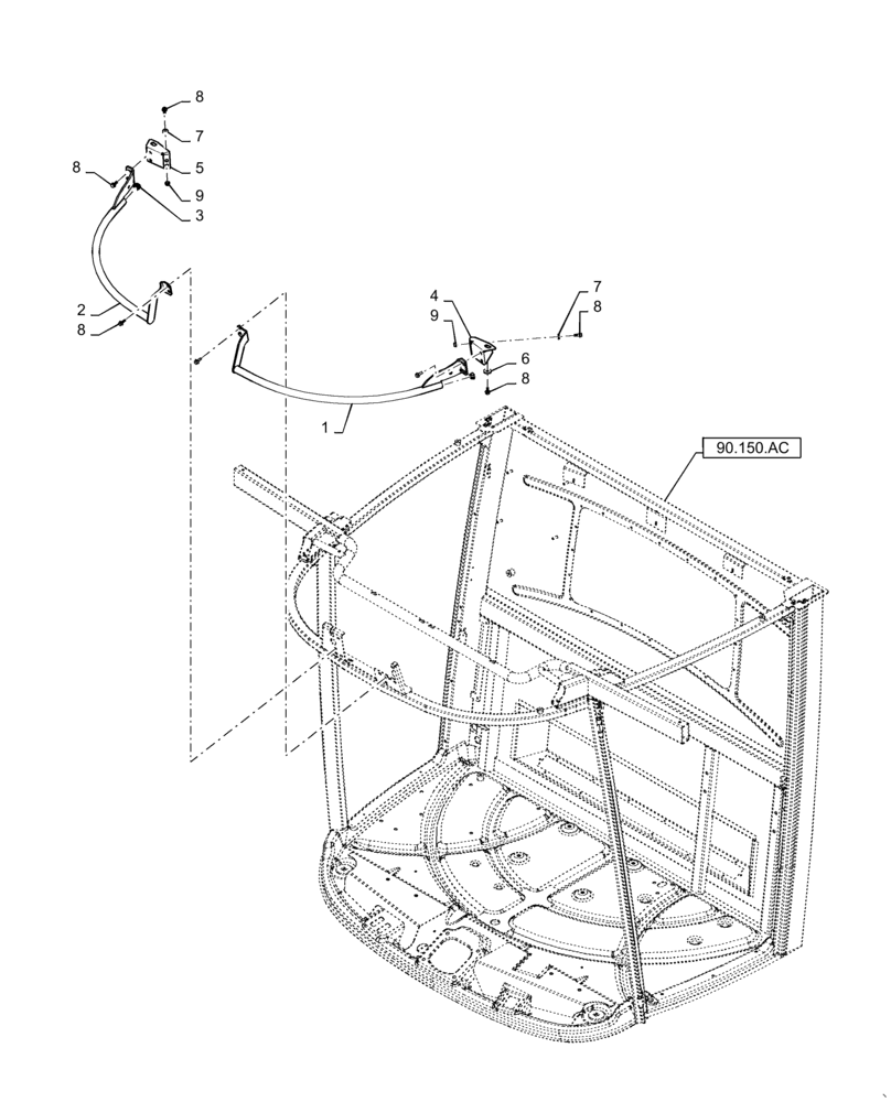 Схема запчастей Case IH 9240 - (90.150.AB[01]) - HANDRAIL, CAB, UPPER (90) - PLATFORM, CAB, BODYWORK AND DECALS