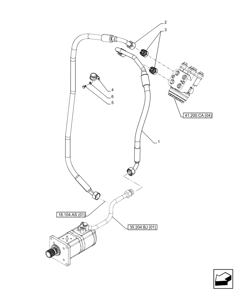 Схема запчастей Case IH FARMALL 115C - (41.200.AA[04]) - VAR - 390328, 743559, 744580, 744581, 744990 - STEERING LINE (POWER SHUTTLE) 4WD (41) - STEERING