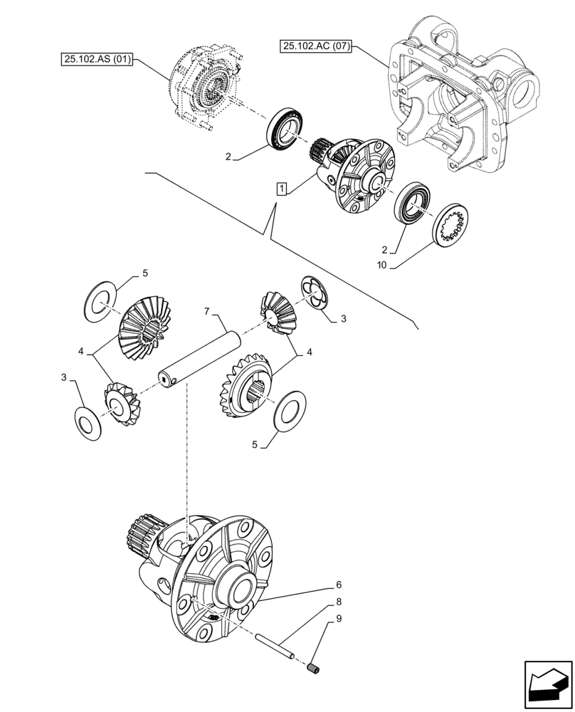 Схема запчастей Case IH FARMALL 115C - (25.102.AD[02]) - VAR - 743560 - FRONT AXLE, DIFFERENTIAL GEAR, 4WD (25) - FRONT AXLE SYSTEM