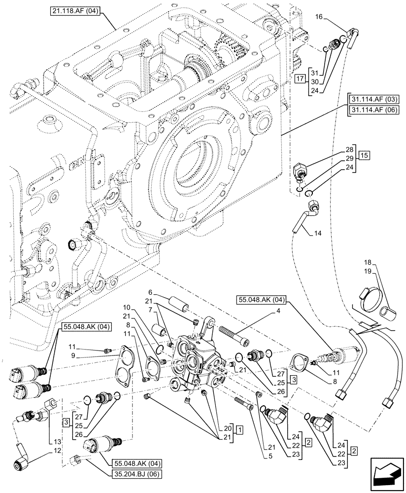 Схема запчастей Case IH FARMALL 95C - (31.104.AR[06]) - VAR - 337323, 743560 - PTO, CONTROL VALVE, 4WD (31) - IMPLEMENT POWER TAKE OFF