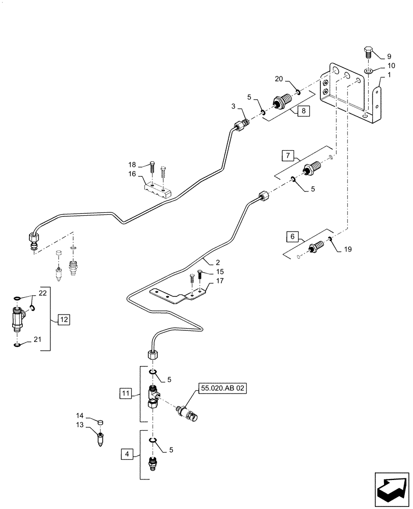 Схема запчастей Case IH MAGNUM 220 - (33.202.CH[02]) - VAR- 420104, 420105 - CONTROL LINES, BRAKE - CVT (33) - BRAKES & CONTROLS