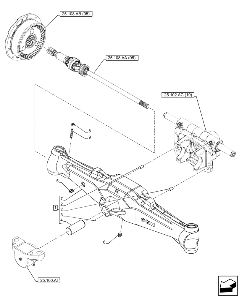 Схема запчастей Case IH FARMALL 105C - (25.100.AD[05]) - VAR - 337323 - FRONT AXLE, HOUSING, 4WD, HEAVY DUTY (25) - FRONT AXLE SYSTEM