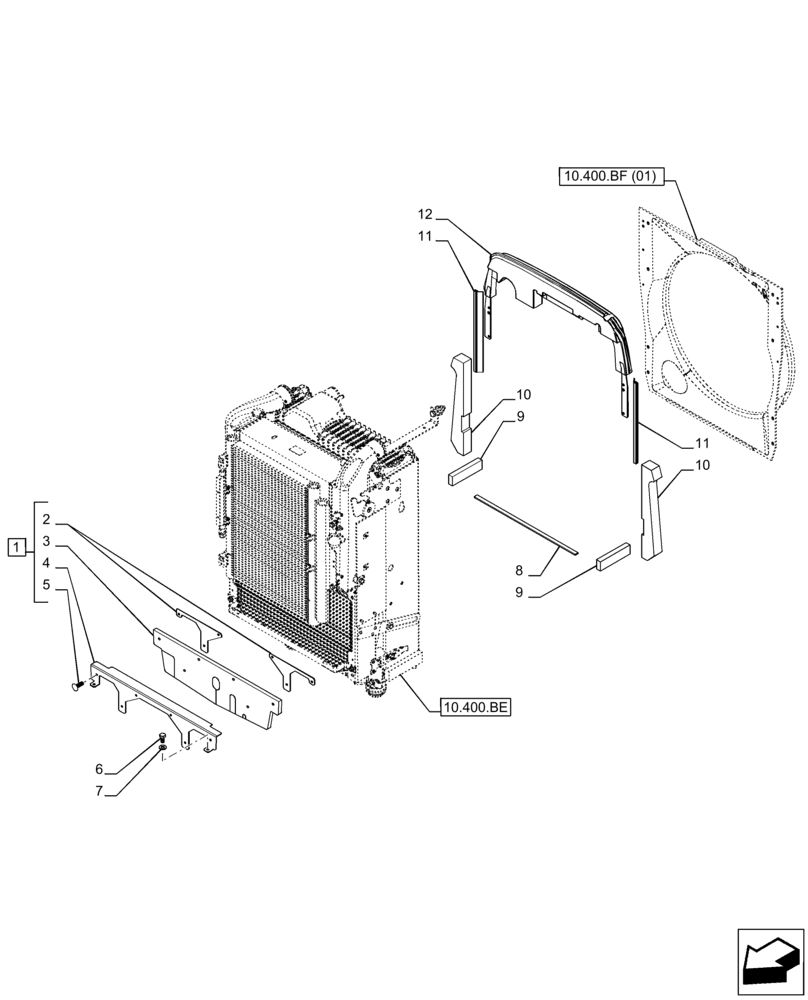 Схема запчастей Case IH PUMA 240 CVT - (10.400.BF[05]) - VAR - 391172, 758095, 758097, 758098 - RADIATOR, SEAL (10) - ENGINE