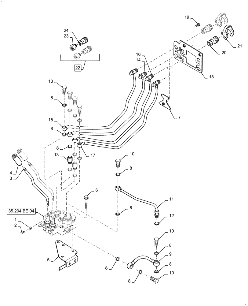 Схема запчастей Case IH FARMALL 35C - (35.204.BE[02]) - REMOTE CONTROL VALVE, FARMALL 30C, 35C (35) - HYDRAULIC SYSTEMS