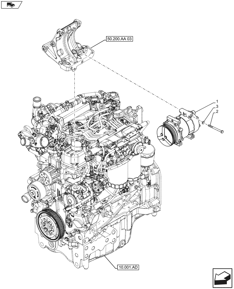 Схема запчастей Case IH FARMALL 105U - (50.200.AA[02A]) - VAR - 330641 - AIR CONDITIONING, COMPRESSOR - BEGIN YR 14-JAN-2013 (50) - CAB CLIMATE CONTROL