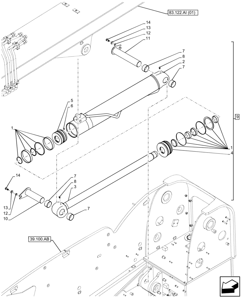 Схема запчастей Case IH FARMLIFT 742 - (35.736.AA) - LIFT CYLINDER, BOOM, (7M) (35) - HYDRAULIC SYSTEMS