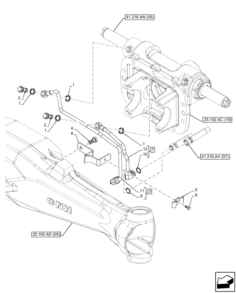 Схема запчастей Case IH FARMALL 105C - (41.200.AO[04]) - VAR - 744581 - FRONT AXLE, LUBRICATION LINE, 4WD, HEAVY DUTY (41) - STEERING