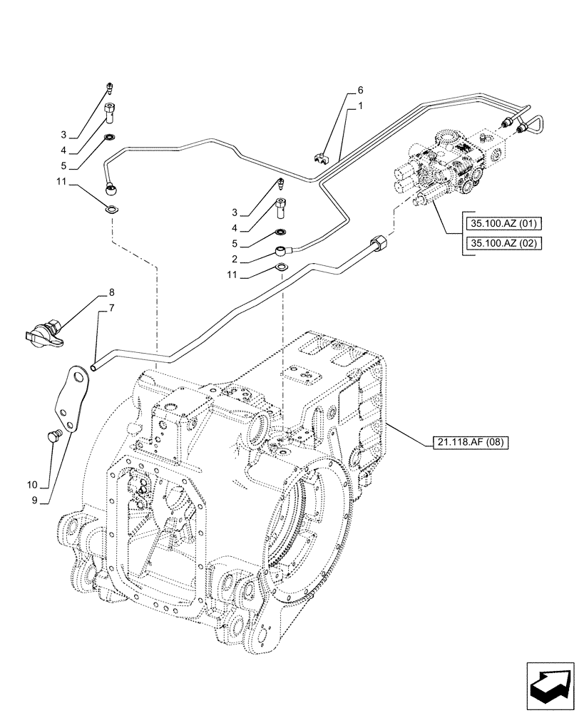 Схема запчастей Case IH PUMA 220 - (33.202.AP[05]) - VAR - 758037, 758038, 758039, 758041, 758044, 758046 - BRAKE LINE, POWERSHIFT (33) - BRAKES & CONTROLS