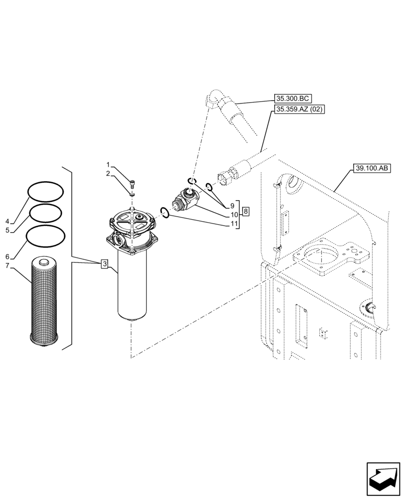 Схема запчастей Case IH FARMLIFT 742 - (35.300.BP) - HYDRAULIC OIL RESERVOIR, OIL FILTER, OIL, RETURN, OIL (35) - HYDRAULIC SYSTEMS