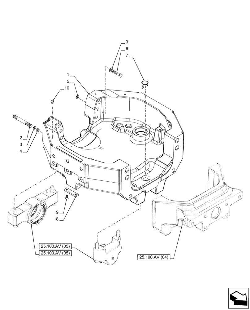 Схема запчастей Case IH PUMA 200 CVT - (25.100.AV[01]) - VAR - 391157 - FRONT AXLE SUPPORT, AXLE, STANDARD (25) - FRONT AXLE SYSTEM