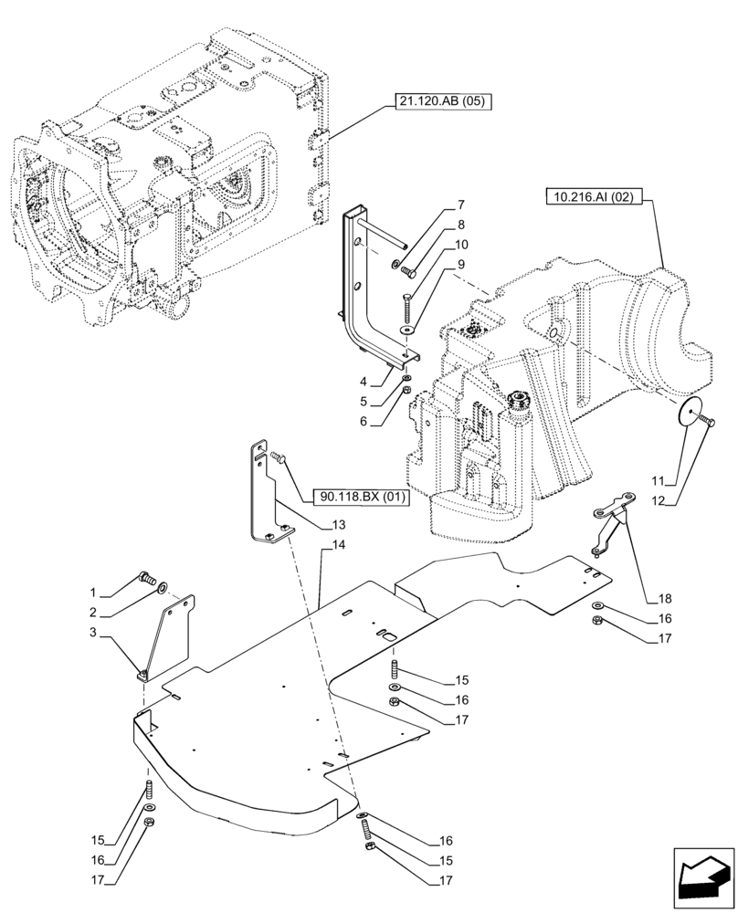 Схема запчастей Case IH PUMA 165 - (10.216.AI[07]) - VAR - 758001 - FUEL TANK, SUPPORT (10) - ENGINE