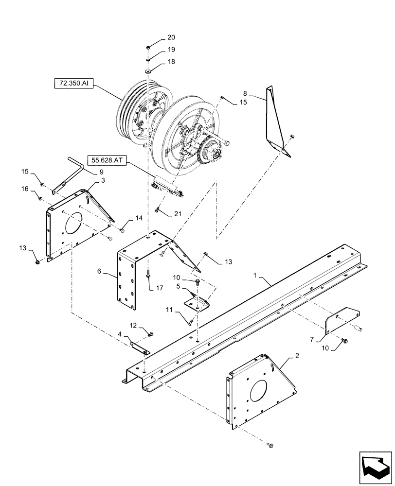 Схема запчастей Case IH 5140 - (72.350.AJ[01]) - SEPARATOR JACKSHAFT SUPPORT (72) - SEPARATION