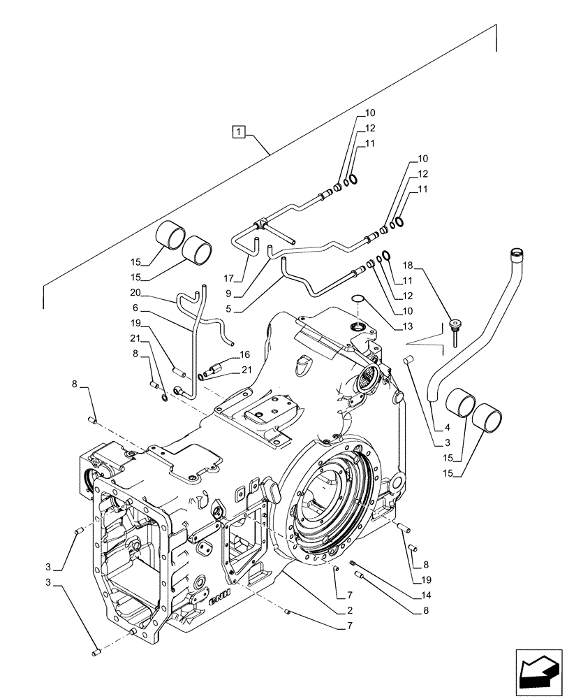 Схема запчастей Case IH PUMA 150 CVT - (21.118.AF[07]) - VAR - 391138, 758022 - TRANSMISSION HOUSING, CVT (21) - TRANSMISSION