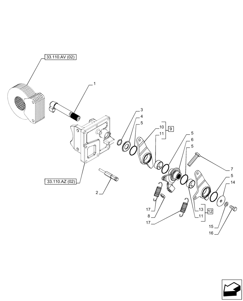 Схема запчастей Case IH PUMA 220 CVT - (33.110.BA[02]) - VAR - 391148 - PARKING BRAKE, LEVER (33) - BRAKES & CONTROLS