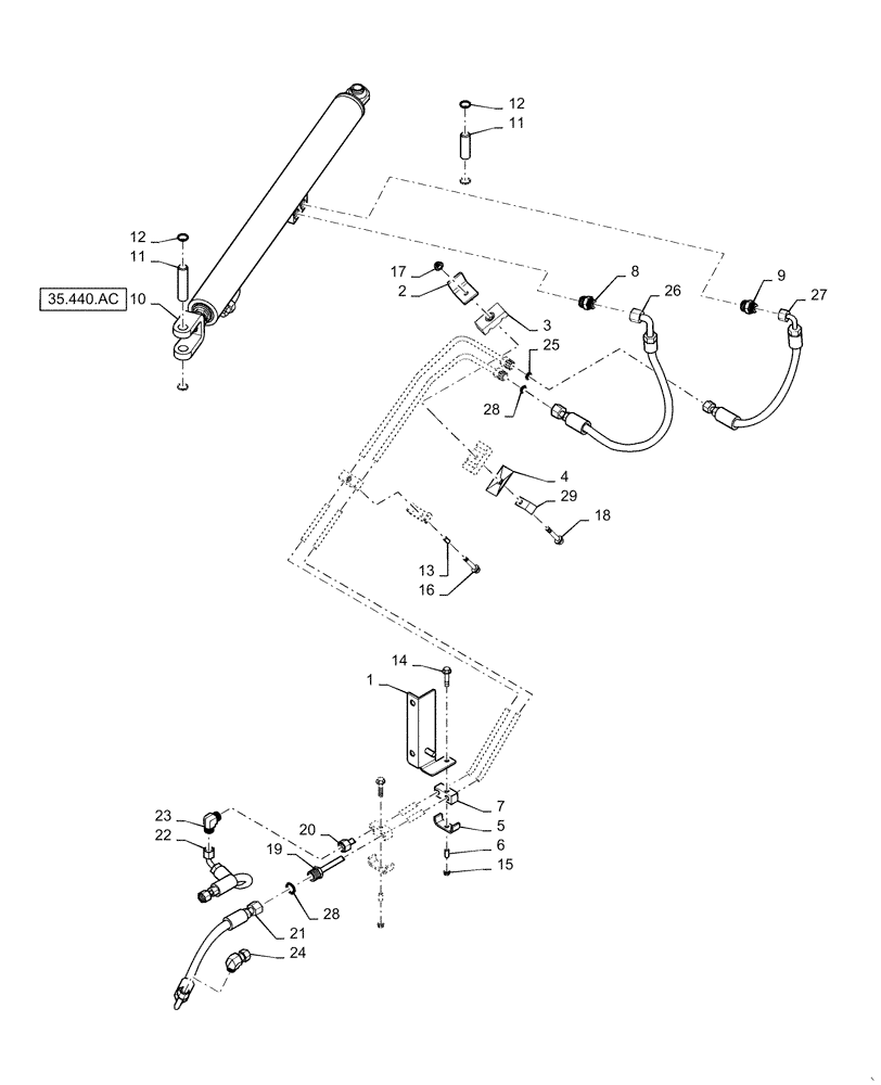 Схема запчастей Case IH 6140 - (35.440.AB) - HYDRAULIC SYSTEM, UNLOADING TUBE (35) - HYDRAULIC SYSTEMS