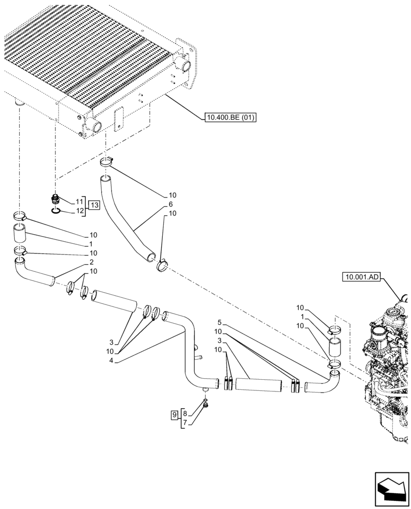 Схема запчастей Case IH FARMLIFT 632 - (10.400.AY) - RADIATOR HOSE (10) - ENGINE