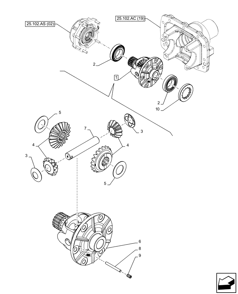 Схема запчастей Case IH FARMALL 85C - (25.102.AD[04]) - VAR - 337323 - FRONT AXLE, DIFFERENTIAL GEAR, 4WD, HEAVY DUTY (25) - FRONT AXLE SYSTEM