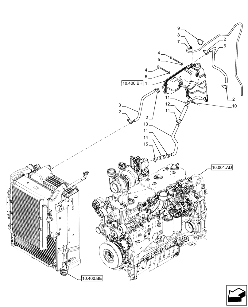 Схема запчастей Case IH PUMA 240 CVT - (10.400.AK) - VAR - 391130, 758000 - EXPANSION TANK, HOSE (10) - ENGINE