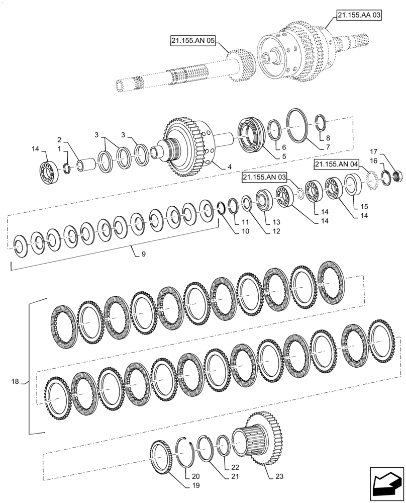 Схема запчастей Case IH MAGNUM 200 - (21.155.AN[02]) - VAR- 429326, 729571 - CENTRAL REDUCTION GEARS - POWERSHIFT (21) - TRANSMISSION