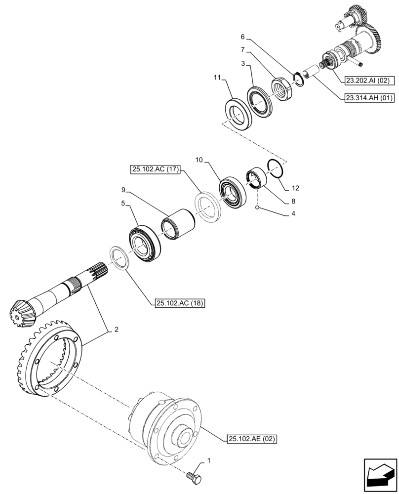 Схема запчастей Case IH FARMALL 95C - (25.102.AC[16]) - VAR - 744581 - FRONT AXLE, BEVEL GEAR, 4WD, HEAVY DUTY (25) - FRONT AXLE SYSTEM