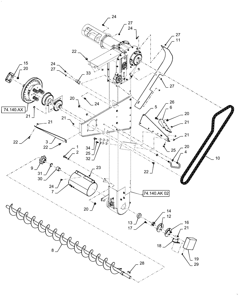 Схема запчастей Case IH 5140 - (74.140.AK[01]) - TAILINGS ELEVATOR (74) - CLEANING