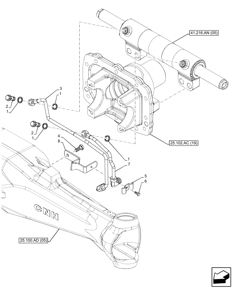 Схема запчастей Case IH FARMALL 105C - (41.200.AO[05]) - VAR - 337323 - FRONT AXLE, LUBRICATION LINE, 4WD, HEAVY DUTY (41) - STEERING