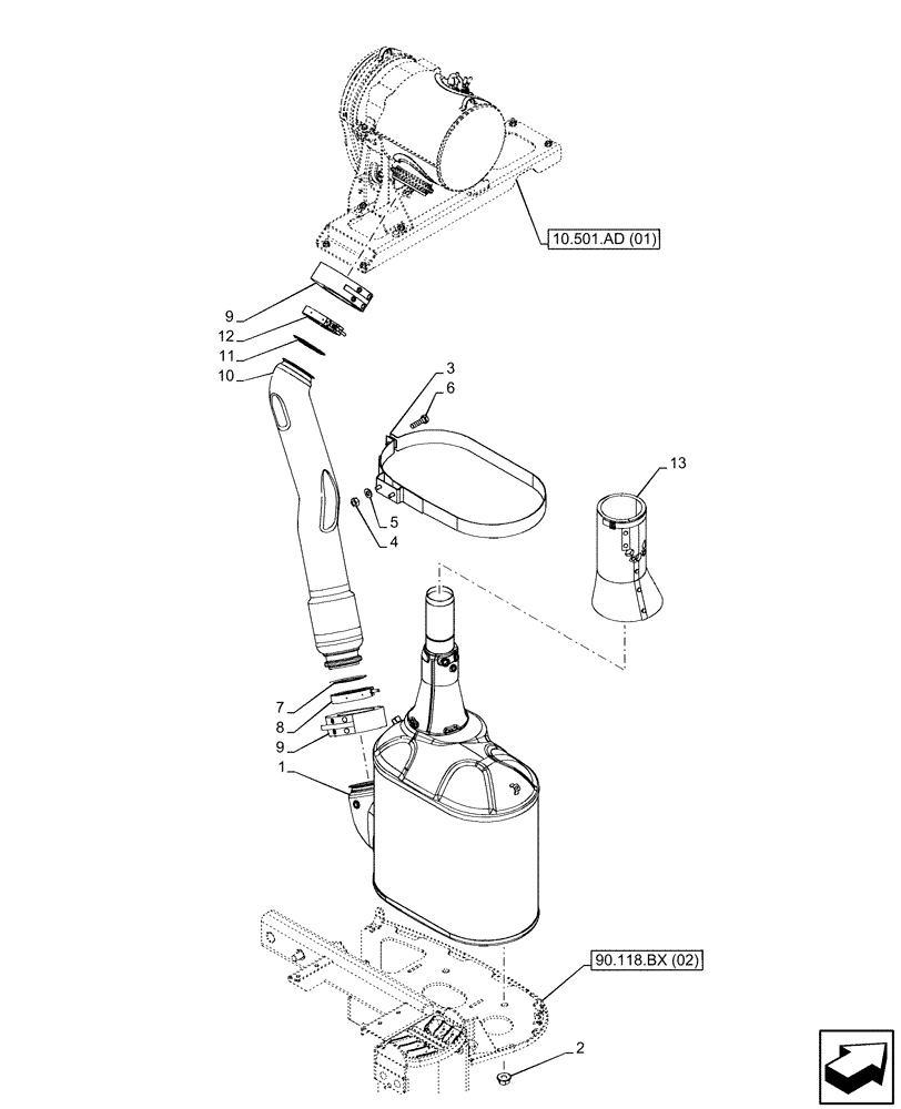 Схема запчастей Case IH PUMA 165 CVT - (10.254.AI[01]) - VAR - 391130, 758000 - EXHAUST SYSTEM, MUFFLER - END YR 07-JAN-2014 (10) - ENGINE