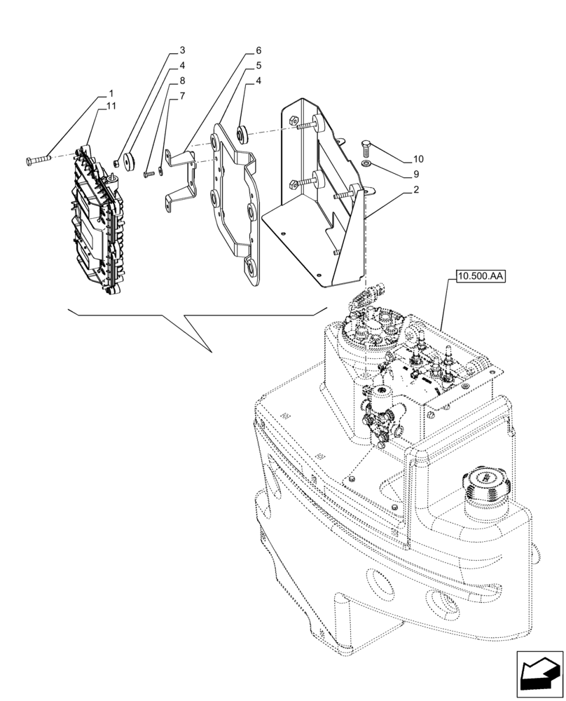 Схема запчастей Case IH PUMA 240 CVT - (55.640.AG) - VAR - 391131, 758001 - ELECTRONIC CONTROL UNIT, MOUNTING (55) - ELECTRICAL SYSTEMS