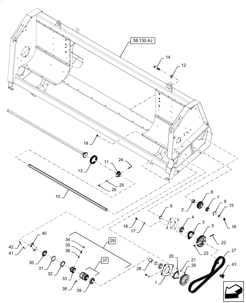 Схема запчастей Case IH 5505-65 - (58.100.AH[01]) - DRIVE HEADER ASSY, FRONT, WITHOUT CHOPPER (58) - ATTACHMENTS/HEADERS