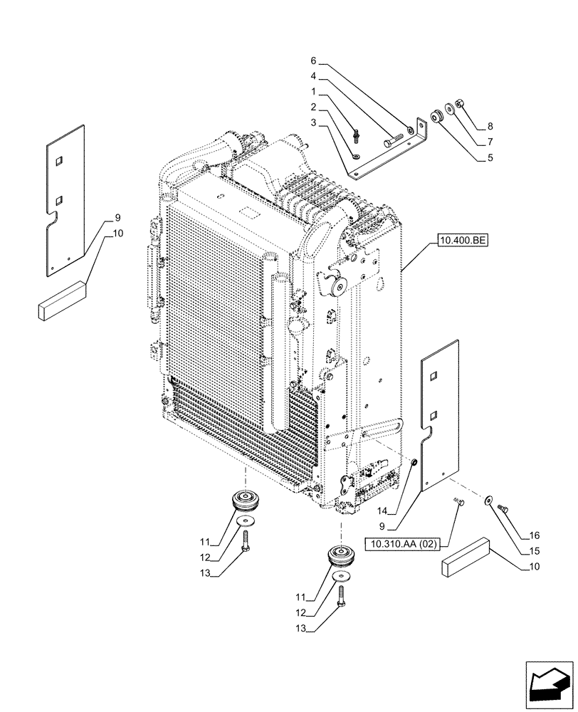 Схема запчастей Case IH PUMA 165 CVT - (10.400.BF[04]) - VAR - 391130, 758000 - RADIATOR, SUPPORT (10) - ENGINE