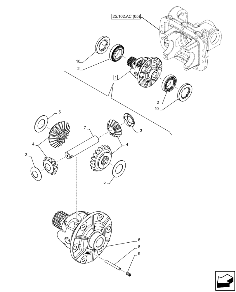 Схема запчастей Case IH FARMALL 85C - (25.102.AD[01]) - VAR - 390328, 743559, 744990 - FRONT AXLE, DIFFERENTIAL GEAR, 4WD (25) - FRONT AXLE SYSTEM