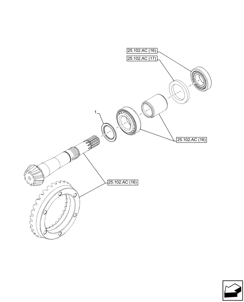 Схема запчастей Case IH FARMALL 95C - (25.102.AC[18]) - VAR - 744581 - FRONT AXLE, SHIM KIT, 4WD, HEAVY DUTY (25) - FRONT AXLE SYSTEM