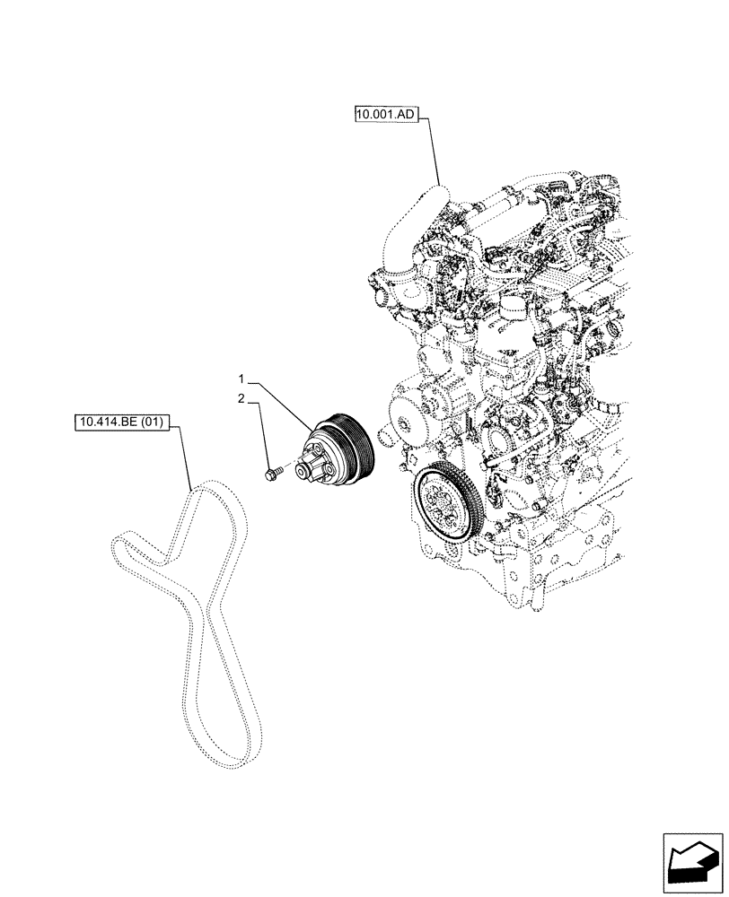 Схема запчастей Case IH PUMA 150 CVT - (10.414.AD[01]) - VAR - 391130 - FAN, PULLEY (10) - ENGINE