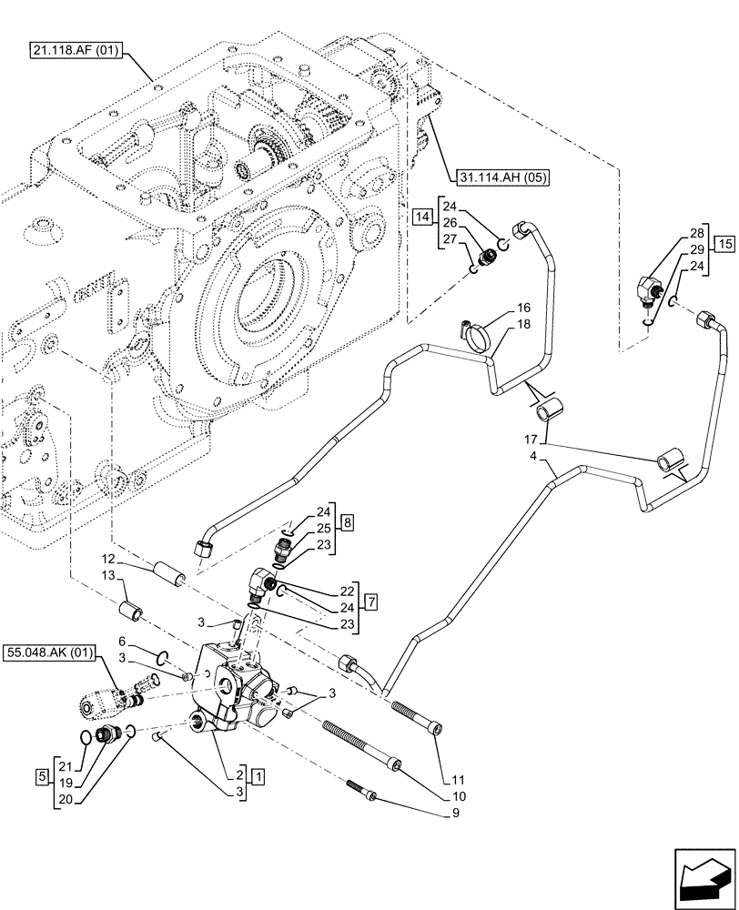 Схема запчастей Case IH FARMALL 115C - (31.104.AR[01]) - VAR - 330581, 390328, 743559 - PTO, CONTROL VALVE (31) - IMPLEMENT POWER TAKE OFF