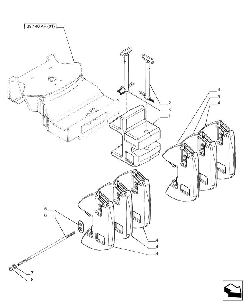 Схема запчастей Case IH PUMA 240 CVT - (39.140.AF[03]) - VAR - 758097 - FRONT WEIGHT (500 KG) (39) - FRAMES AND BALLASTING