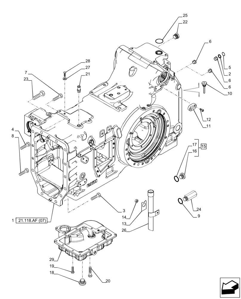 Схема запчастей Case IH PUMA 150 CVT - (21.118.AF[06]) - VAR - 391138, 758022 - TRANSMISSION HOUSING, CVT (21) - TRANSMISSION