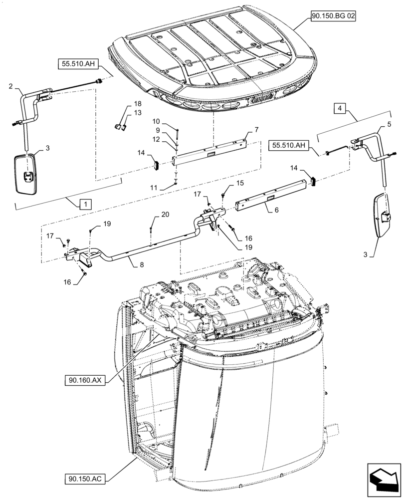 Схема запчастей Case IH 5130 - (90.118.BM[01]) - VAR - 425357 - MIRROR, STANDARD (90) - PLATFORM, CAB, BODYWORK AND DECALS