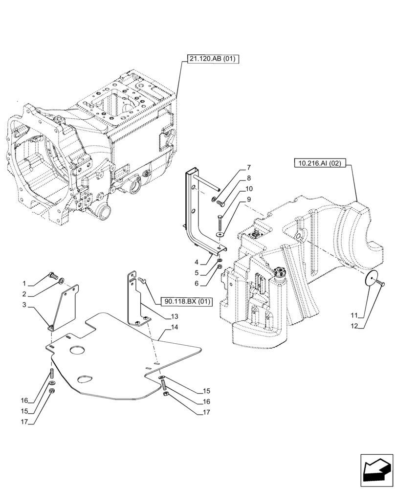 Схема запчастей Case IH PUMA 165 - (10.216.AI[06]) - VAR - 391131 - FUEL TANK, SUPPORT (10) - ENGINE