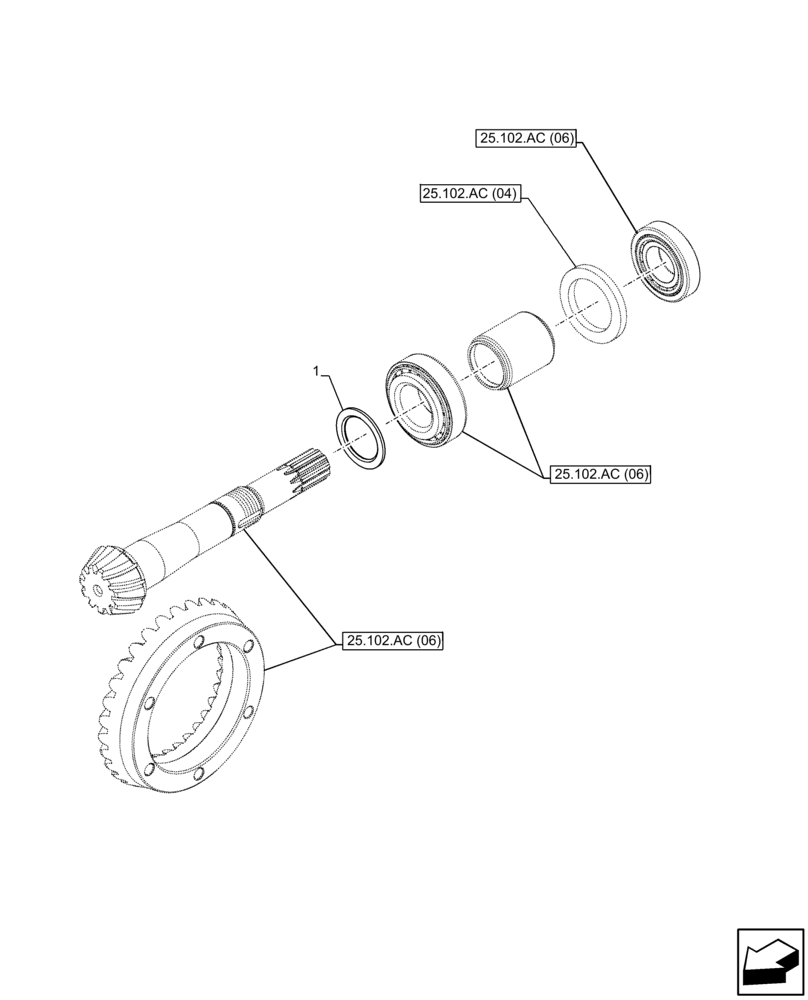 Схема запчастей Case IH FARMALL 115C - (25.102.AC[04]) - VAR - 390328, 743559, 744580, 744990 - FRONT AXLE, SHIM KIT, 4WD (25) - FRONT AXLE SYSTEM