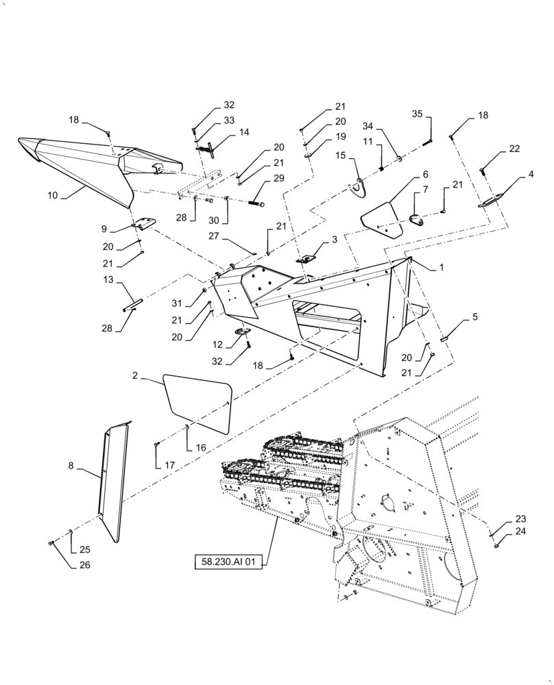 Схема запчастей Case IH 5505-65 - (58.208.AA[01]) - HOOD ASSY, LH, OUTER (58) - ATTACHMENTS/HEADERS