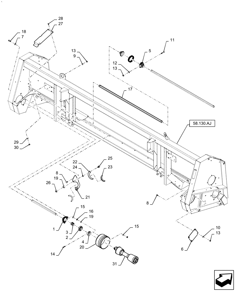 Схема запчастей Case IH 5505-65 - (58.100.AH[02]) - DRIVE HEADER ASSY, REAR, WITHOUT CHOPPER (58) - ATTACHMENTS/HEADERS