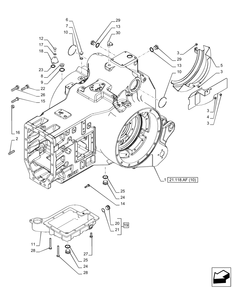 Схема запчастей Case IH PUMA 220 - (21.118.AF[08]) - VAR - 337426, 337427, 337428, 391137, 758017 - TRANSMISSION HOUSING, POWERSHIFT (21) - TRANSMISSION