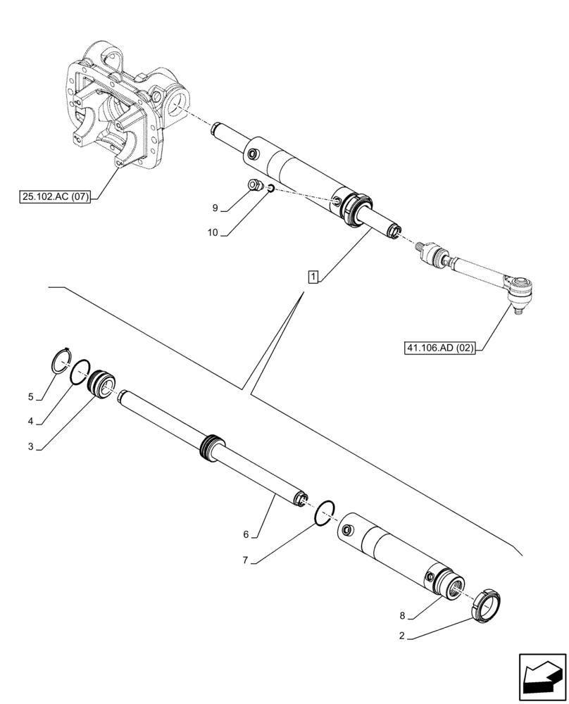 Схема запчастей Case IH FARMALL 105C - (41.216.AN[02]) - VAR - 743560 - FRONT AXLE, STEERING CYLINDER, 4WD, DIFFERENTIAL LOCK, CONTROLS (41) - STEERING