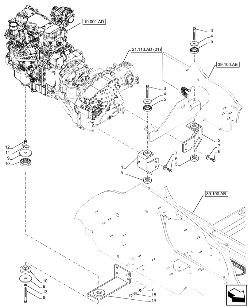 Схема запчастей Case IH FARMLIFT 735 - (10.001.AK) - ENGINE, SUPPORT (10) - ENGINE