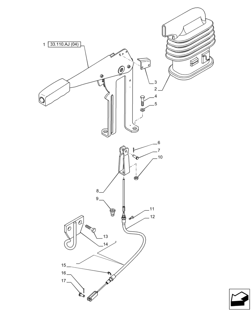 Схема запчастей Case IH PUMA 165 - (33.110.AJ[03]) - VAR - 391148, 758034 - HAND BRAKE, LEVER (33) - BRAKES & CONTROLS