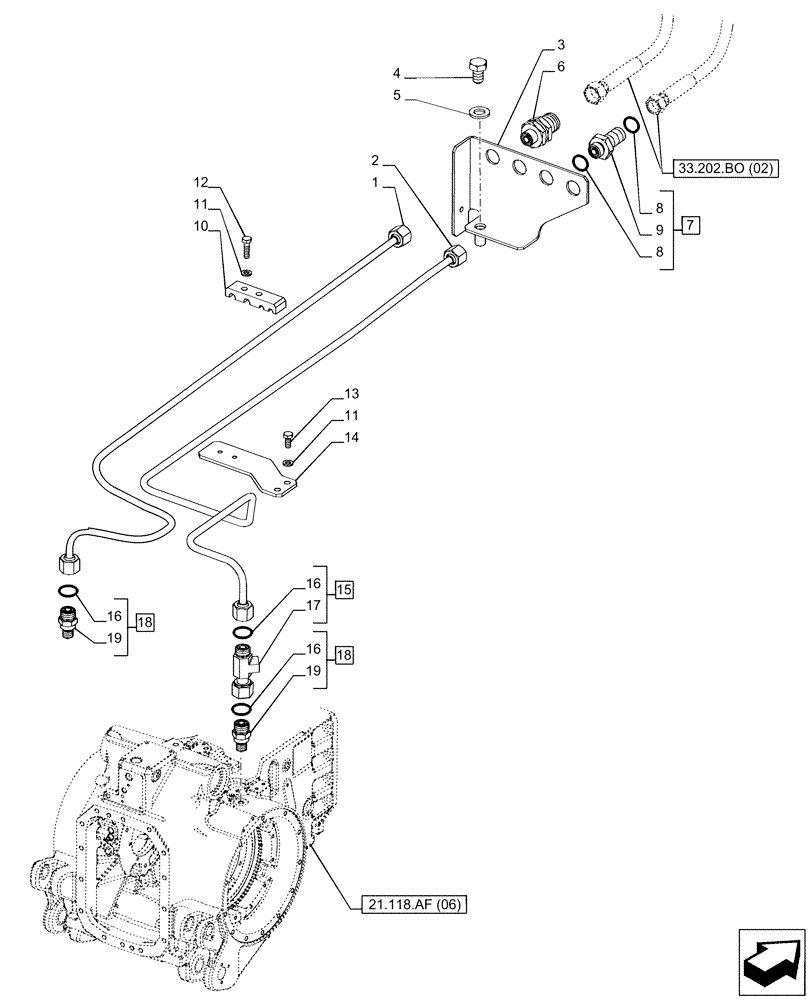 Схема запчастей Case IH PUMA 165 CVT - (33.202.AP[03]) - VAR - 391138, 758022 - BRAKE LINE, CVT (33) - BRAKES & CONTROLS