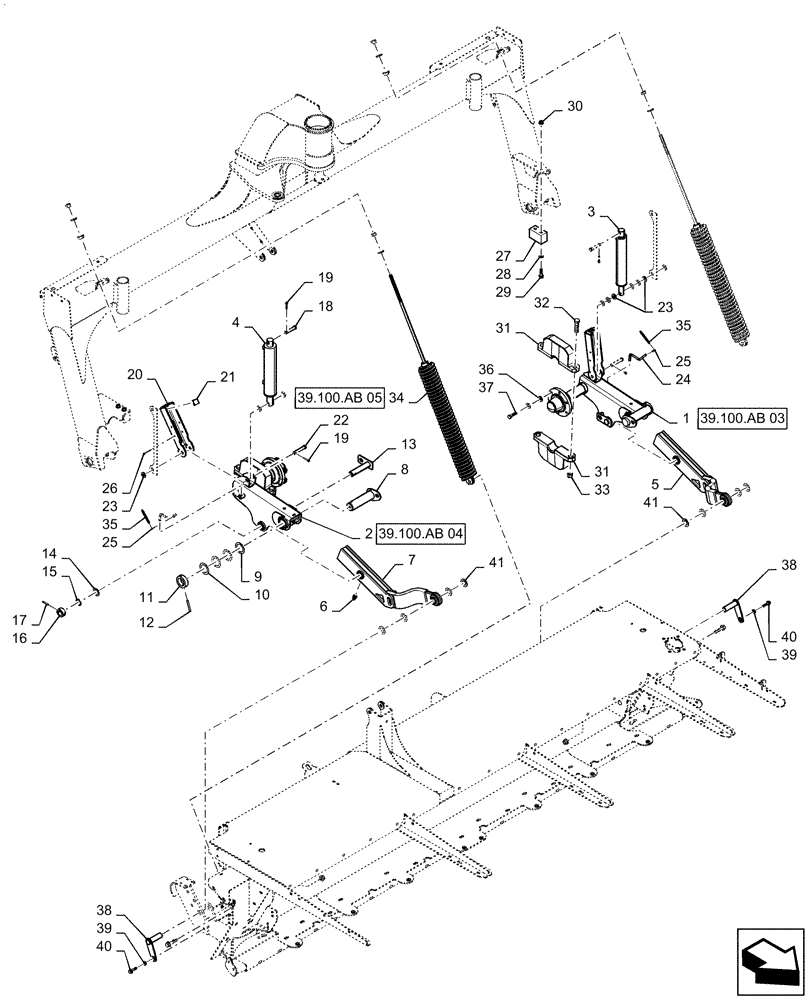 Схема запчастей Case IH DC133 - (39.100.AB[02]) - FRAME, TRAIL ASSY, ENDS (39) - FRAMES AND BALLASTING