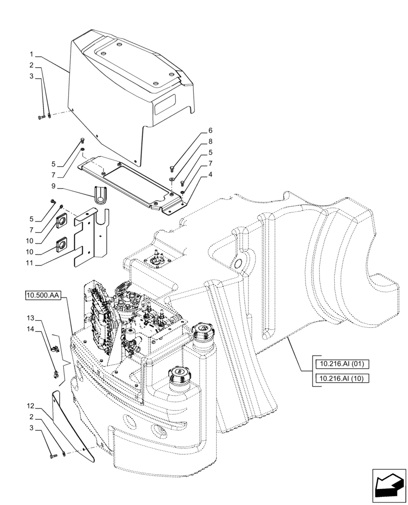 Схема запчастей Case IH PUMA 220 - (10.216.AI[05]) - VAR - 391131, 758001 - FUEL TANK, COVERS (10) - ENGINE