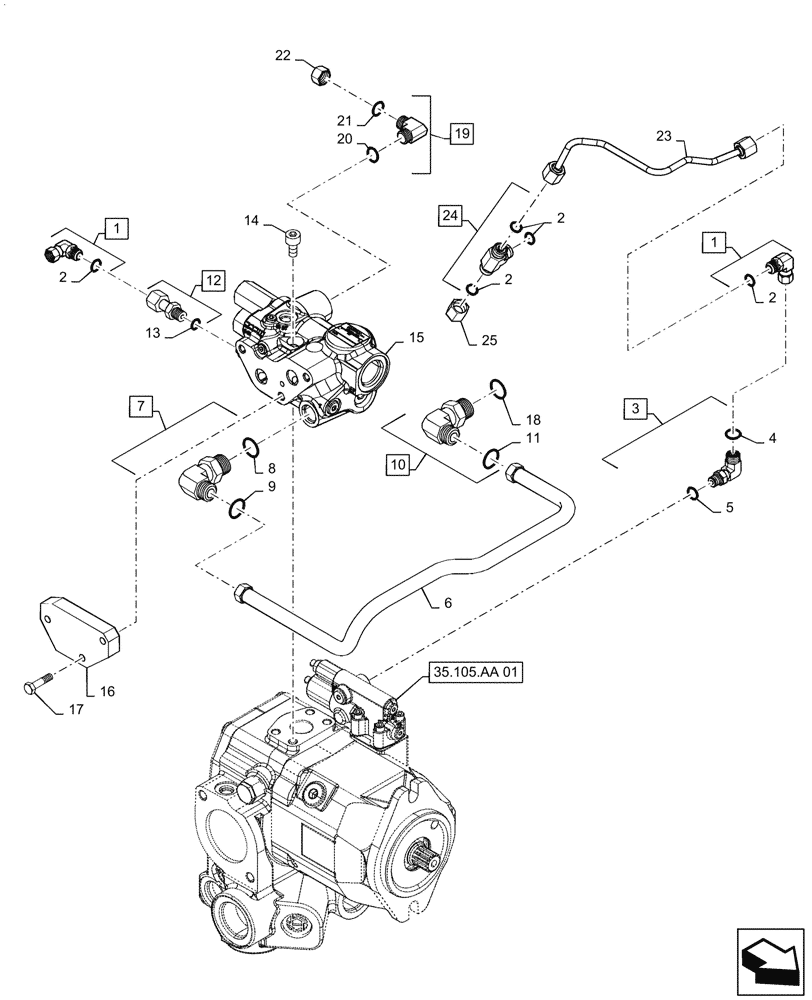 Схема запчастей Case IH MAGNUM 240 - (35.100.AZ[01]) - VAR- 420104, 420105 - PRIORITY VALVE - CVT (35) - HYDRAULIC SYSTEMS